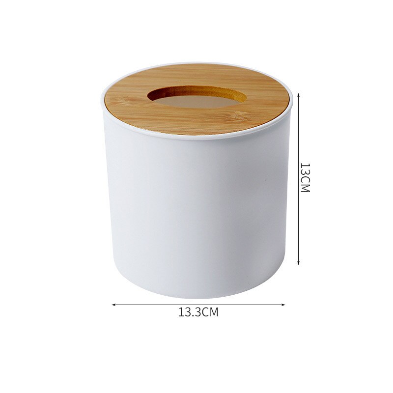 Plastic Tissue Doos Hout Bamboe Tissue Box Cover Ronde Witte Auto Tissue Houder Doos Voor Keuken Badkamer Wc Servet Container: Round