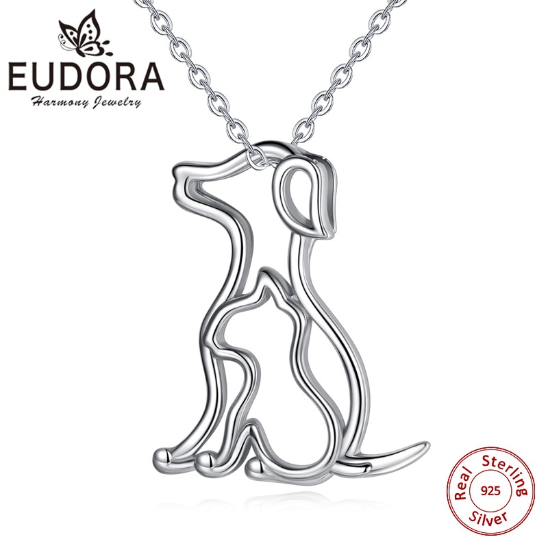 Eudora 925 Sterling Zilver Leuke Dier Hond Kat Hanger Ketting Voor Vrouwen Meisjes Sieraden Hond Charm Verklaring Ketting CYD048