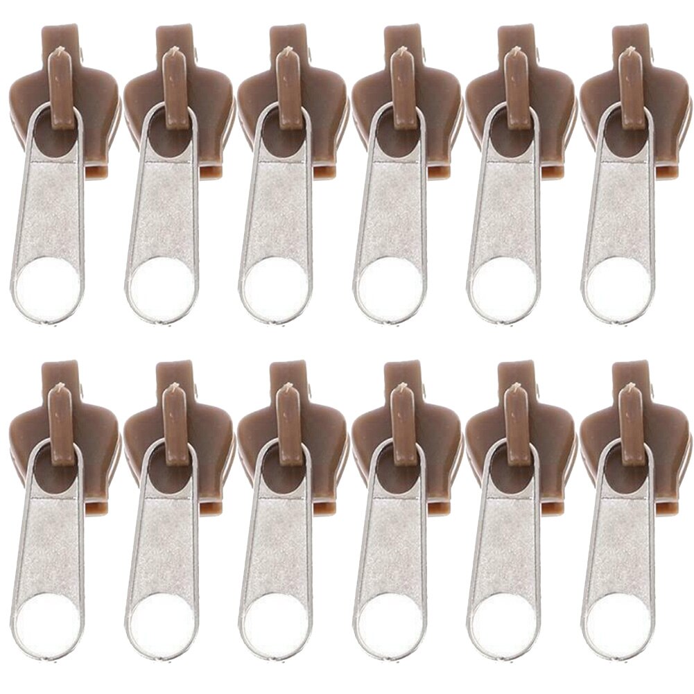 6/12Pcs Universal Fix Zipper Repair Kit Replacement Zip Slider Zippers Puller GHS99: Brown  12pcs