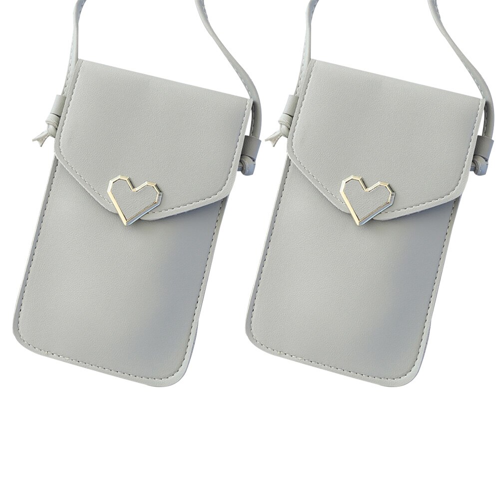 Cell Phone Bag Shoulder Pocket Wallet Pouch Case 2Pcs Love Heart Transparent Shoulder Crossbody Bag Phone Touch Screen Purse: Light Grey