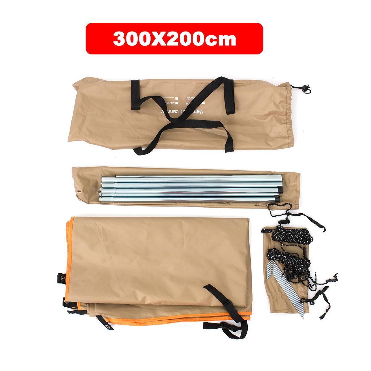 Portable Automobile Rooftop Rain Canopy camper trailer Shelter Shade Camping Side Car Roof Top Tent Awning Waterproof UV: Khaki 300x200cm