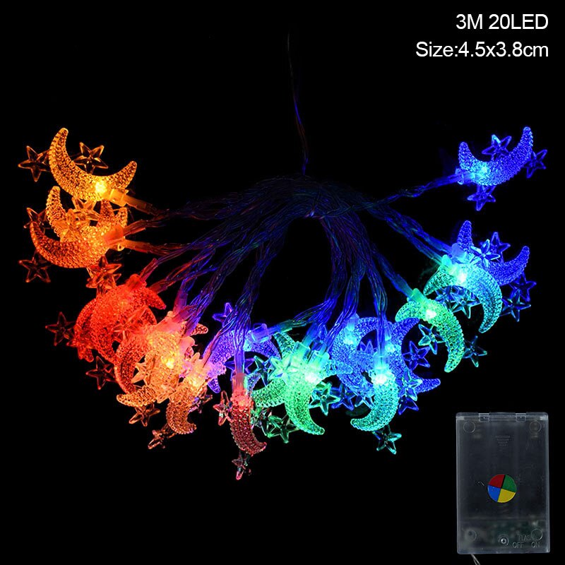 Moon Star LEd Light String Eid Mubarak Decoration for Home Ramadan Kareem Muslim Islamic Decor Hajj Mubarak Eid Al Adha: 3M 20LED B
