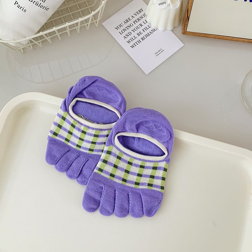 Calcetines de cinco dedos con personalidad para mujer y niña, medias elásticas invisibles antideslizantes con dibujos animados y flores: J