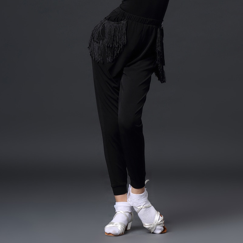 Pantalones de baile latino ajustado entrenamiento con flecos pantalones niñas Rumba Salsa Cha Samba competición de baile ropa de actuación DN4696