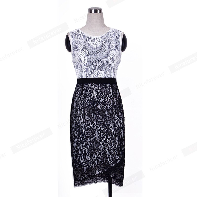 Nice-Forever Lace Patchwork Work Dresses Business party Bodycon Sheath Women Dress bty775