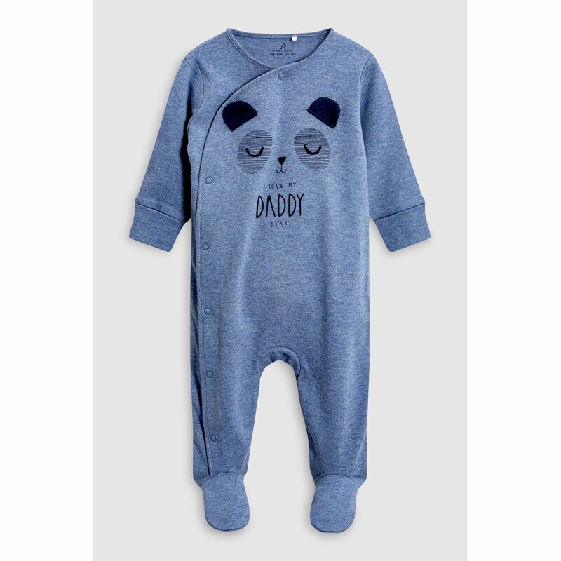 Pyjama de nuit pour bébé, vêtements d'automne pour bébés, mignon ours, pieds pour bébés, papa maman, grandit, en coton doux: Bleu / 9M