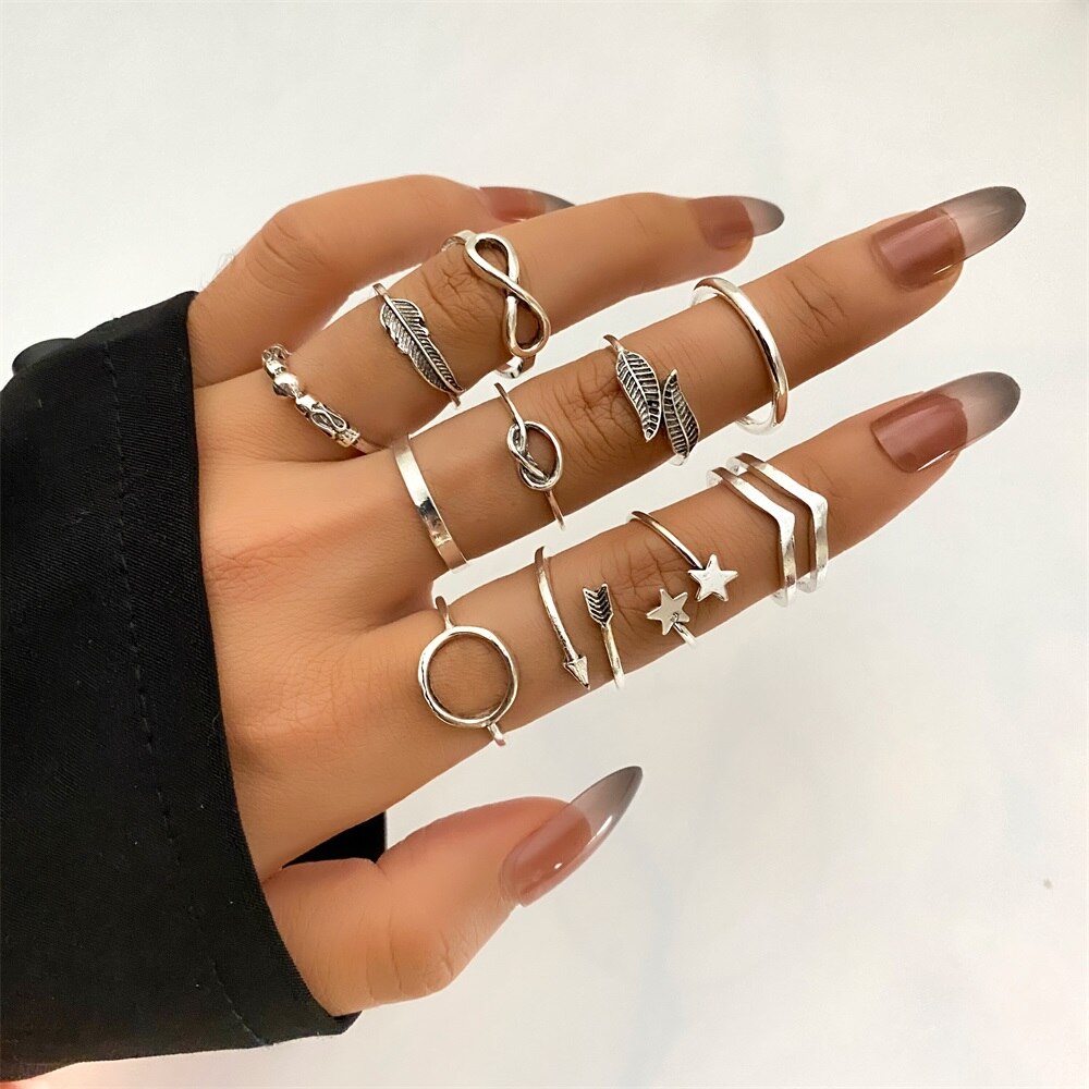 Moda Boho złote serce Twist zestaw pierścieni kobieta w stylu Vintage geometryczny krzyż Finger Knuckle Rings dla kobiet 2022 Trendy biżuteria prezent: IF23412796