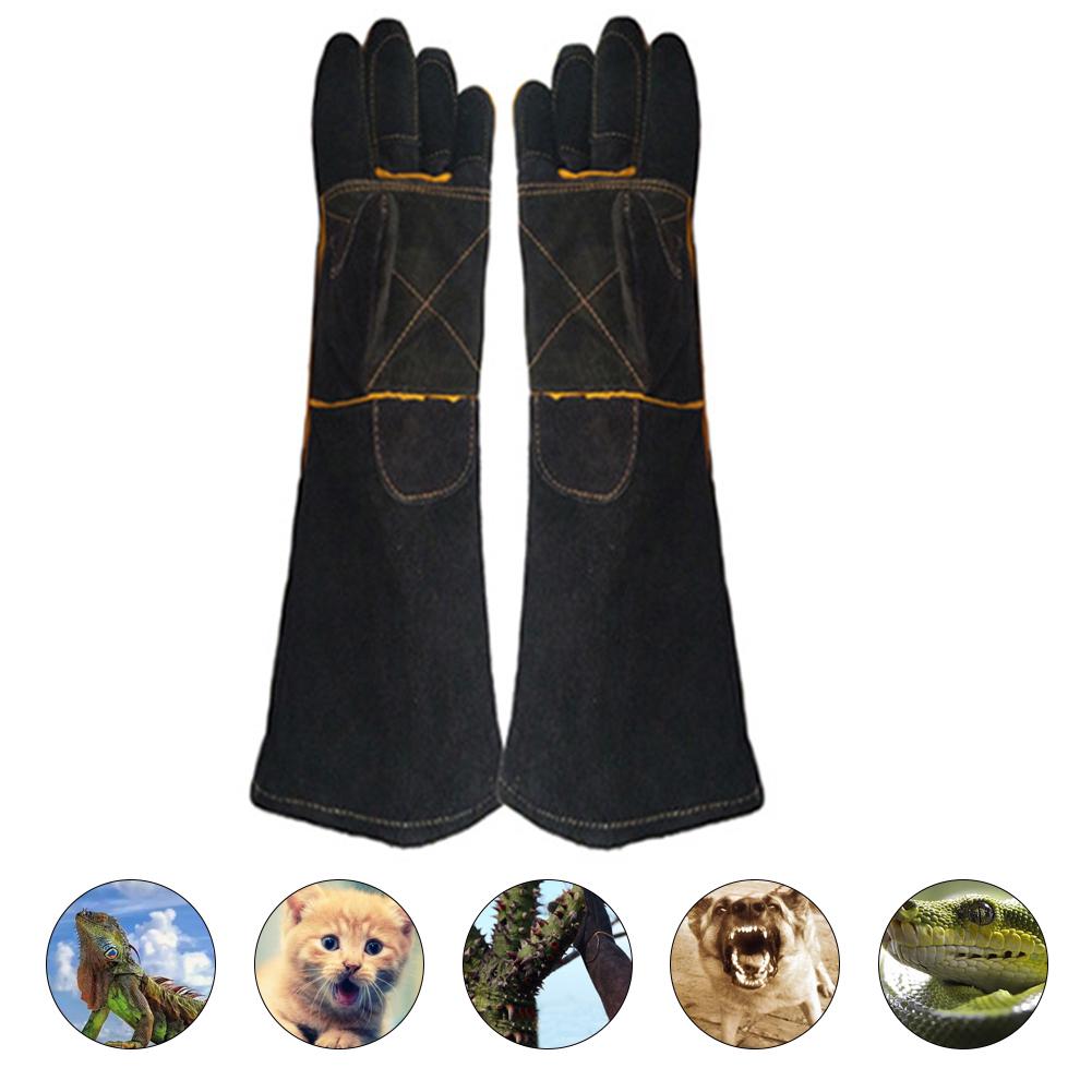 Handsker til kæledyr bidresistente handsker to-lags læderstøttepude hundekat skærebestandigt anti-torn handsker til kæledyr håndtering af kæledyr: 60cm / Sort