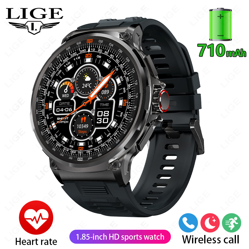 per Huawei Xiaomi GPS Astuto Della Vigilanza Degli Uomini da 1.85 pollici ultra HD Smartwatch HD Chiamata Bluetooth 710 Mah Grande Batteria sport Orologio fitness: nero