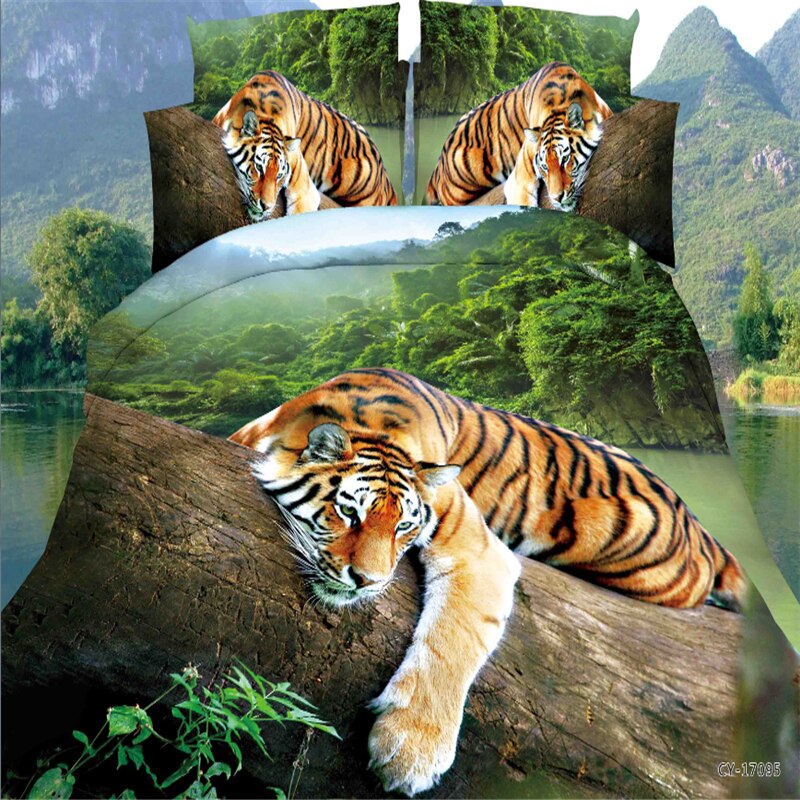 Couvre-lit 4 pièces/ensemble | Vêtements de literie, couverture de lit, drap plat, motif de tigre loup ou de roi, taille large, imprimé 3D, pour adultes: No.4