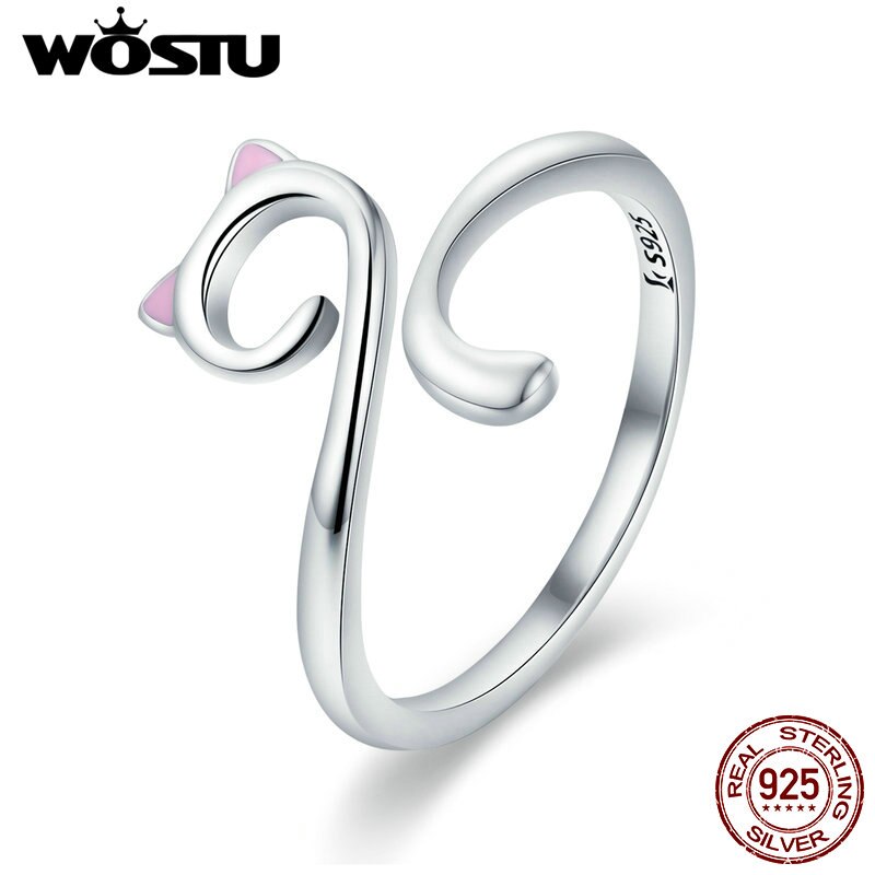 Anillo de para gato WOSTU, anillo Plata de Ley 925 auténtica con de gato y Animal, anillos para mujer, joyería de plata 925 FIR341