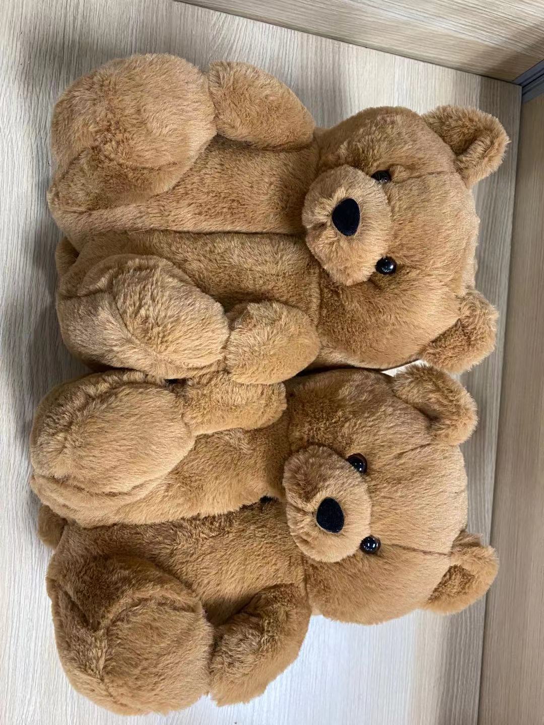 Pantoufles ours en peluche pour femmes et enfants, directe: Light Brown / Children size