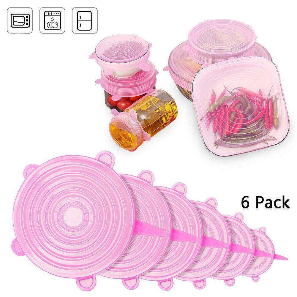 6pcs/set Reusable Silicone Stretched Food Lids Cookware Cap Vacuum Sealed Fresh Cover
