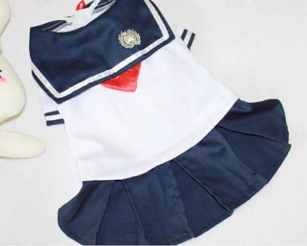 B71 pet dog clothes Navy style uniform dog skirt: S / Navy Skrit for girl