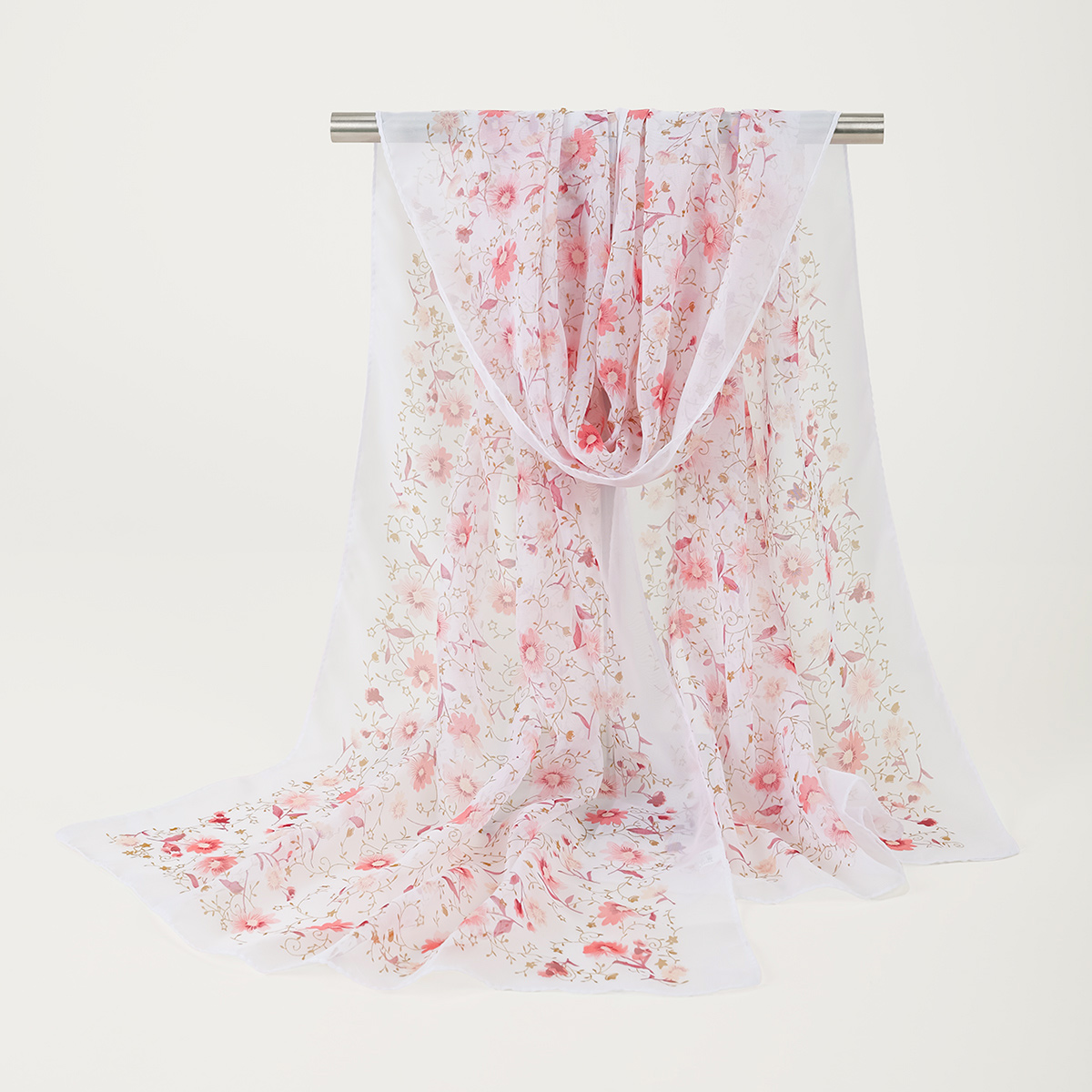 Bufanda con estampado Floral de verano, chales de seda de gasa ligeros y elegantes, toalla de protección solar para viajes y playa, turbante con diadema a la: Beige