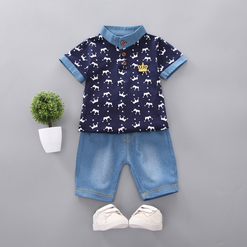 Peuter Baby Boy Zomer Shirt Kleding Pak Dinosaur Print Shirt Denim Shorts Kinderen Baby Jongens Kleding 20Jan