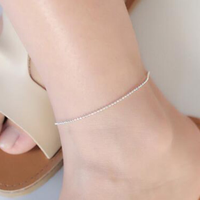 Contracted 925 Sterling Silver Women Anklets.Solid Silver Round Bead Chains.Real Sterling Silver Girl Anklets