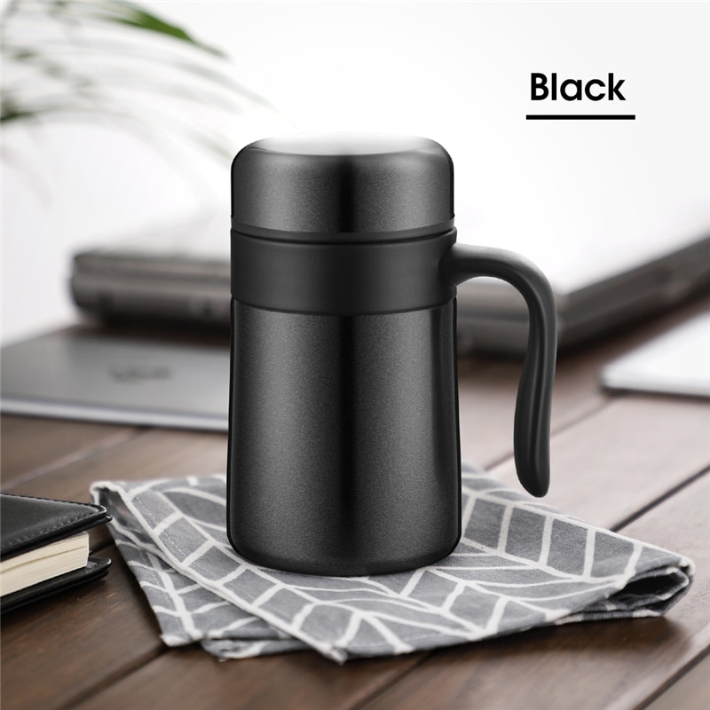 oneisall 350ML 304 Stainless Steel Thermos Mugs Office Cup Handle Lid Thermal Insulation Tea Mug Vaccum Cup Office Thermoses