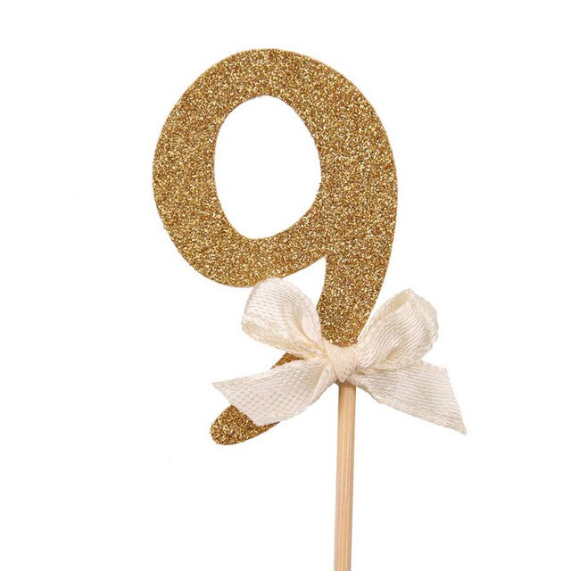 CMGBOBP 10 pcs Gold Glitter Cake Topper Number Cupcake Toppers Birthday Party Decorations Picks Baby Shower Kids Favors: 10pcs number 9