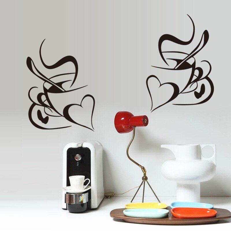 PVC Wall Sticker coffee cup heart pattern Living room Kitchen Coffee Shop Wallpaper Window Furniture Posters Xmas Year Decor