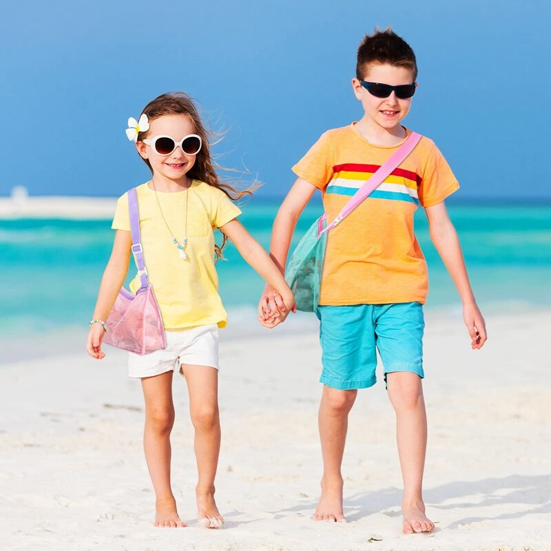 6 Stuks Kids Shell Tassen Strand Speelgoed Netje Kleurrijke Strand Netto Zak Voor Zwemmen Opslag Jongen En Meisje Seashell collectie