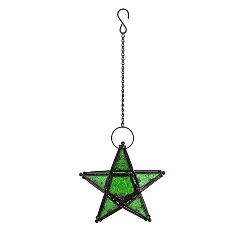 Ster Glas Votive Waxinelichtje Houder Opknoping Verlichting Lantaarn Bruiloft Geboorte 270B: green