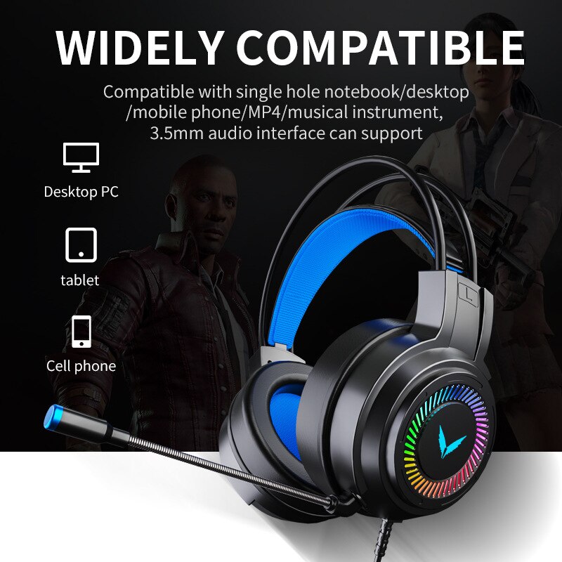 Gaming Headsets Surround Sound Stereo Wired Earphones USB Microphone Colorful Light PC Laptop Game Headset