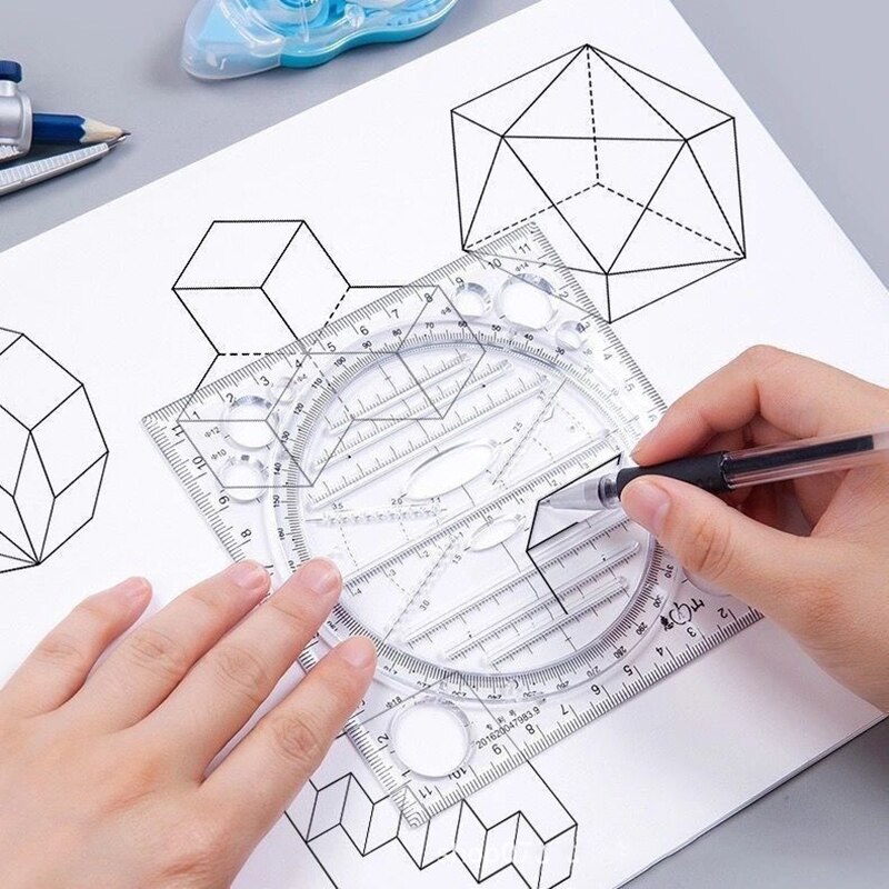 Multifunction Rotatable Drawing Template Art Construction Architect Stereo Geometry Circle Drafting Measuring Scale Ruler