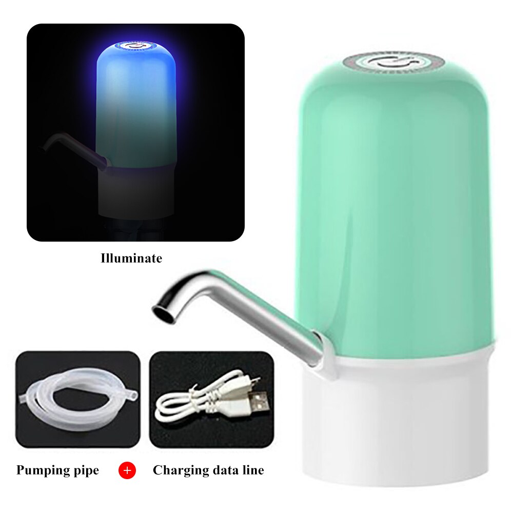 1PCs Elektrische Water Dispenser Draagbare Gallon Drinkfles Schakelaar Smart Draadloze Waterpomp USB Opladen Voor Home Office: Green with lamp