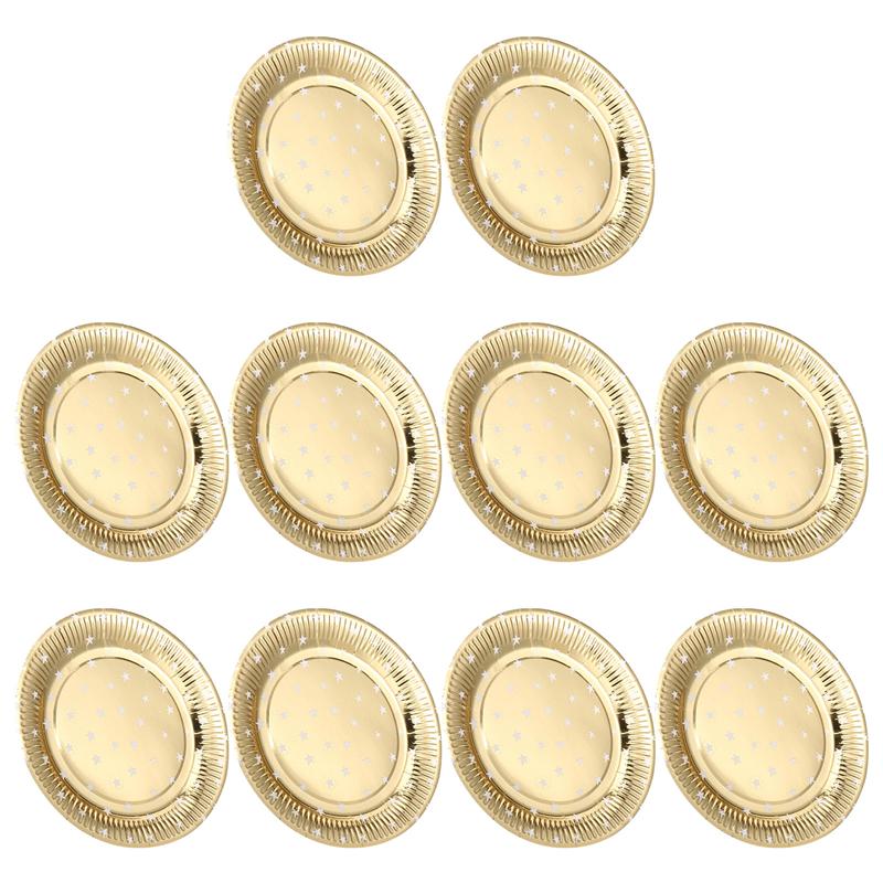 10Pcs Star Patterned Disposable Plates Paper Plates Light Paper Trays Disposable Dishes: Golden