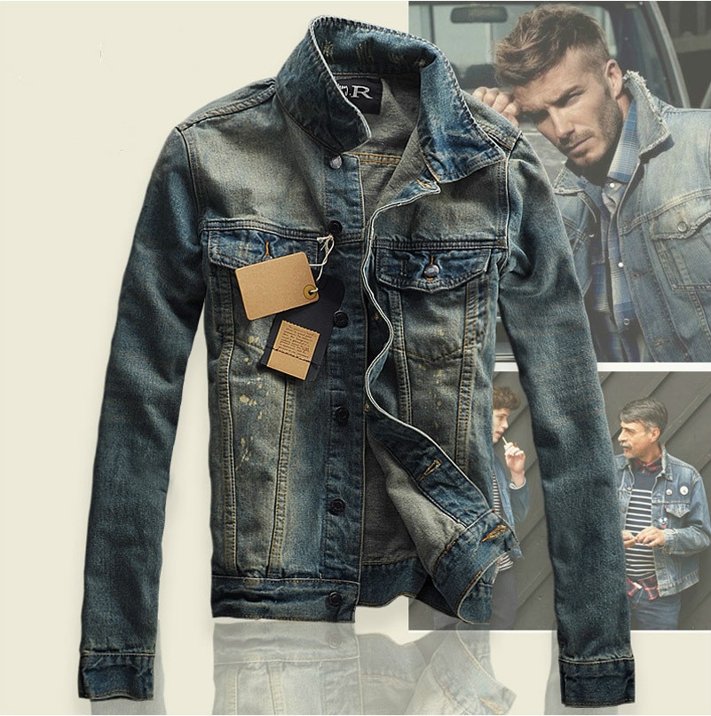 High-street mænd flået jeans jakker vasket patchwork nødlidende denim mand slim fit streetwear hiphop vintage jakke