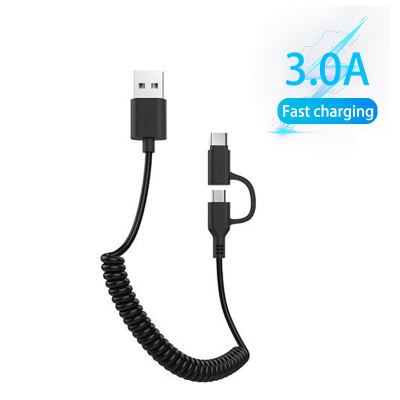 2 in 1 USB Primavera Cavo Retrattile Micro USB di Tipo C 3A Veloce di Ricarica Cavo Dati Tipo-C Caricabatterie filo Cavo Adattatore Per Smartphone