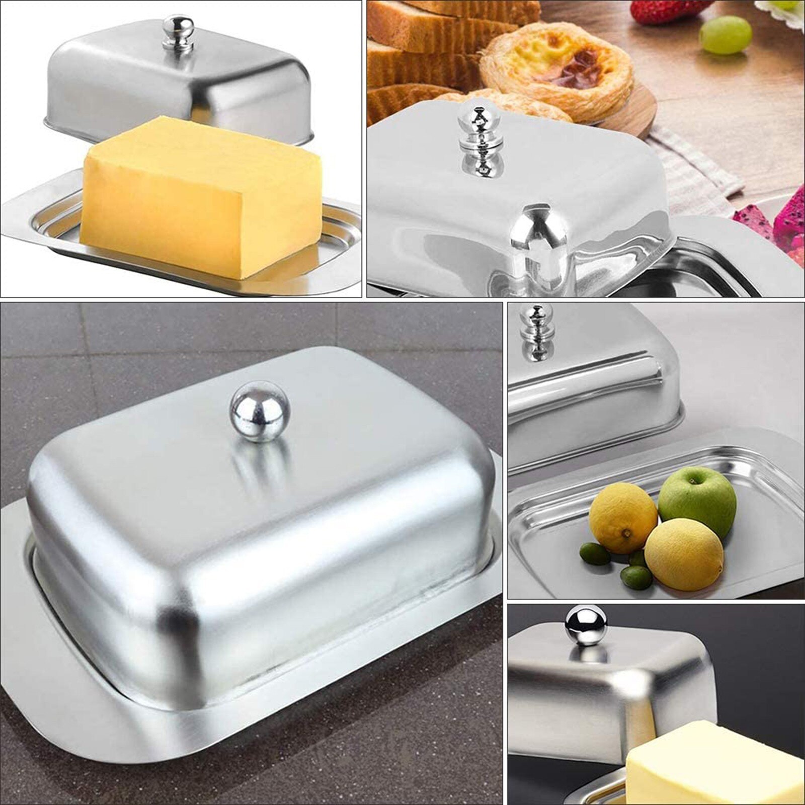 Stainless Steel Butter Storage Box Cake Bread Fruit Container Steak Salad Biscuit Serving Tray Restaurant Hotel Kitchen Tool