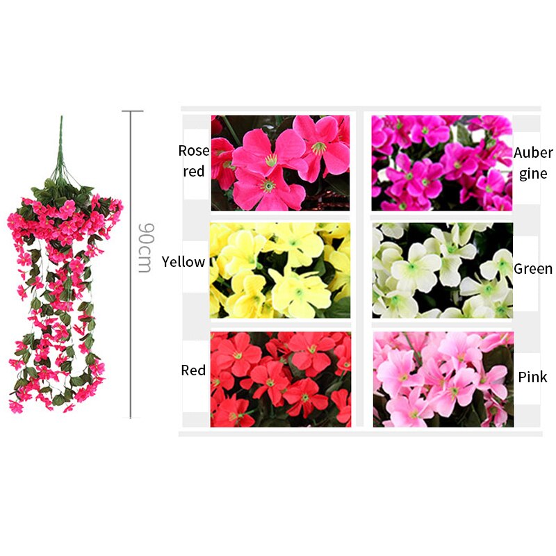 Violett konstgjord orkidé blommor murgröna blad krans vinranka vägghängande korg blomma rotting bröllop hem balkong dekoration