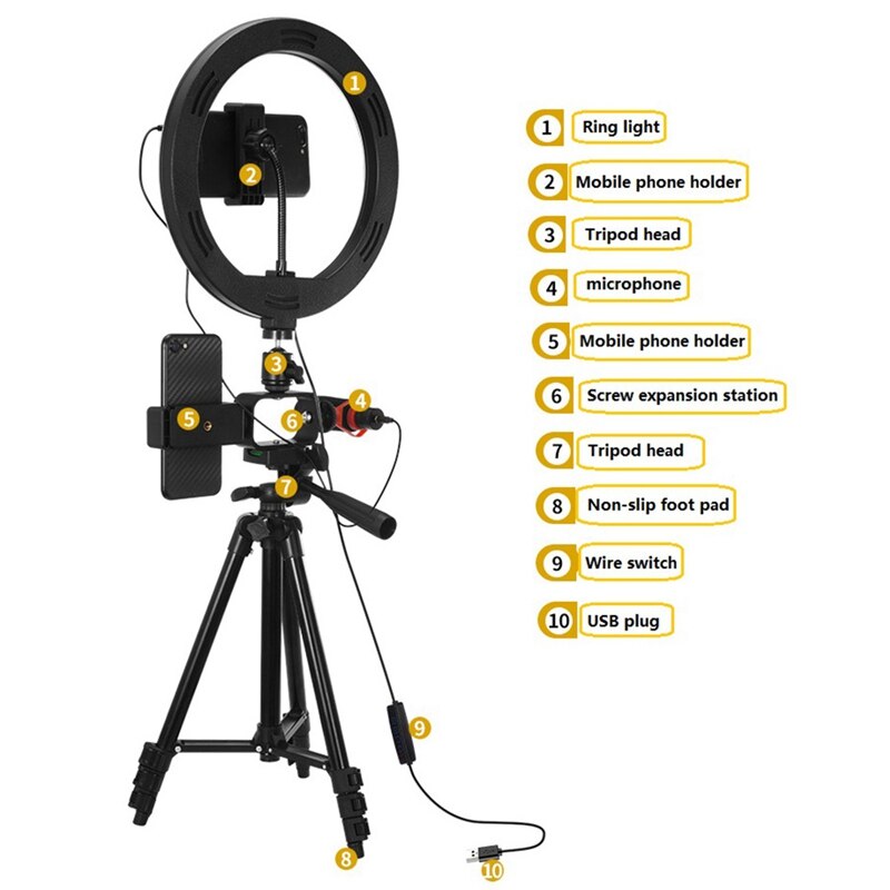 26cm Photo Ringlight Led Selfie Ring Light Phone Bluetooth Remote Lamp Photography Lighting Tripod with Microphone