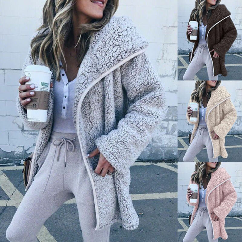 Vinter dame jakker kåpe dame varm genser cardigans dame fleece imitert pels hettegenser yttertøy manteau femme plus str.