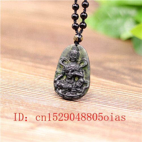 Natuurlijke Zwart Groen Chinese Jade Guanyin Hanger Obsidiaan Ketting Charm Sieraden Accessoires Gesneden Amulet Voor Mannen