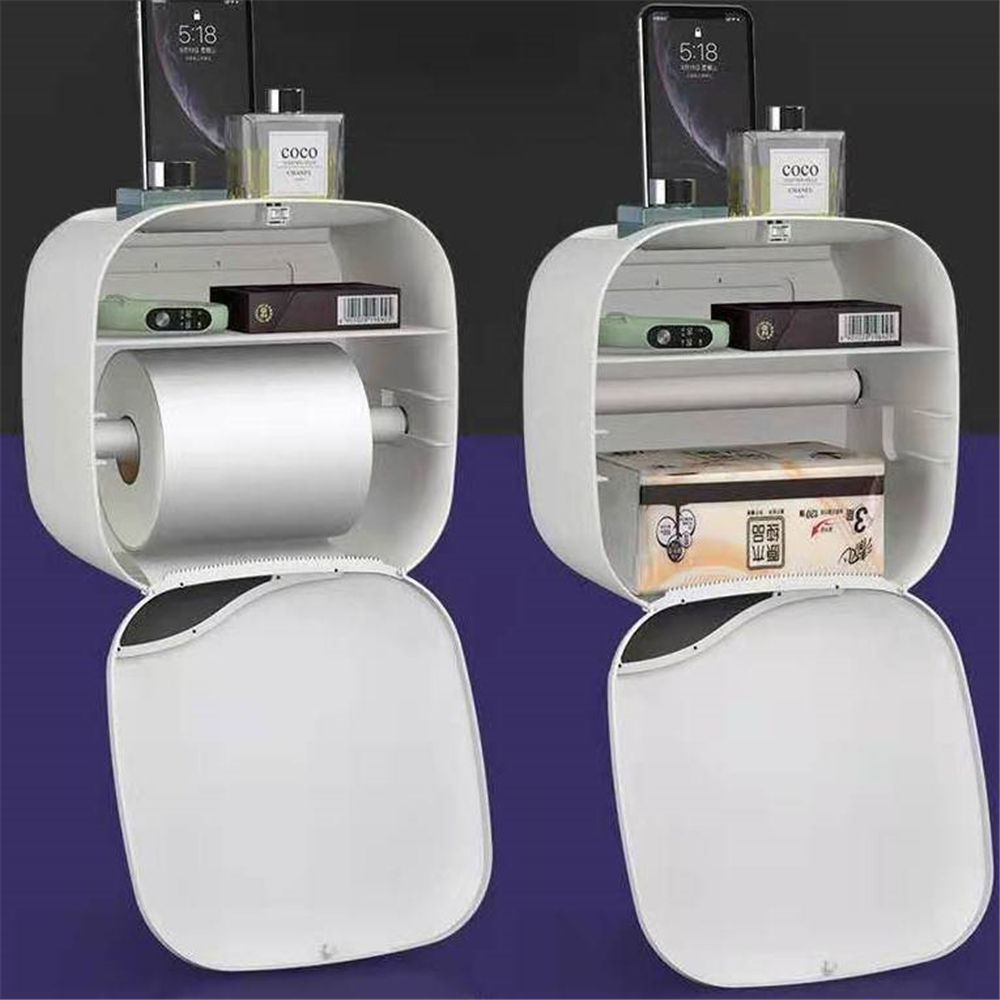 Double-Layer Toilet Paper Holder Waterproof Tissue Box Bathroom Roll Paper Tube Storage Box Home Tissue Organizer with Scroll