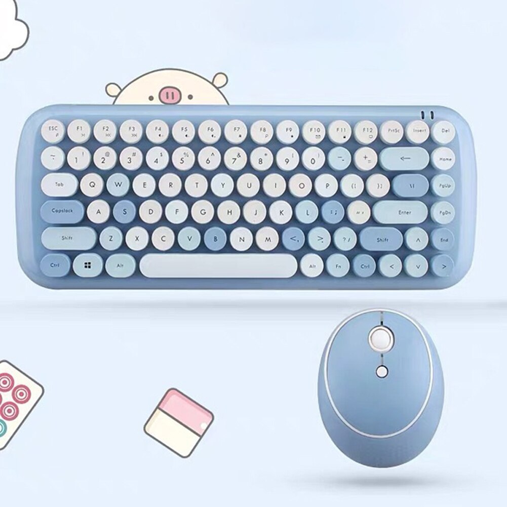 Cute Mini Wireless Bluetooth Keyboard Mouse Kit Cute Steampunk 2.4G Wireless Mouse Mixed Color Round Retro Colorful Keyboard