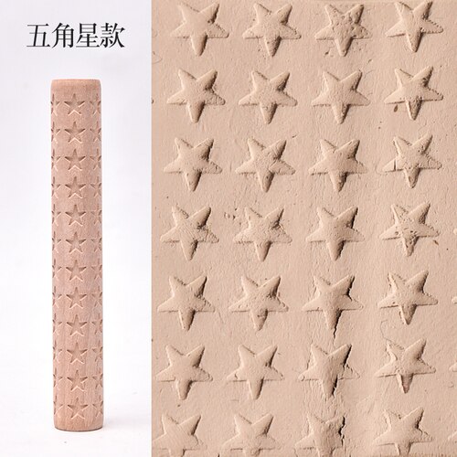 Large Wooden Texture Mud Rolling Mud Board Printing Embossing Stick Wood Grain Rolling Mud Pin Clay Sculpture Modeling Tools: Star