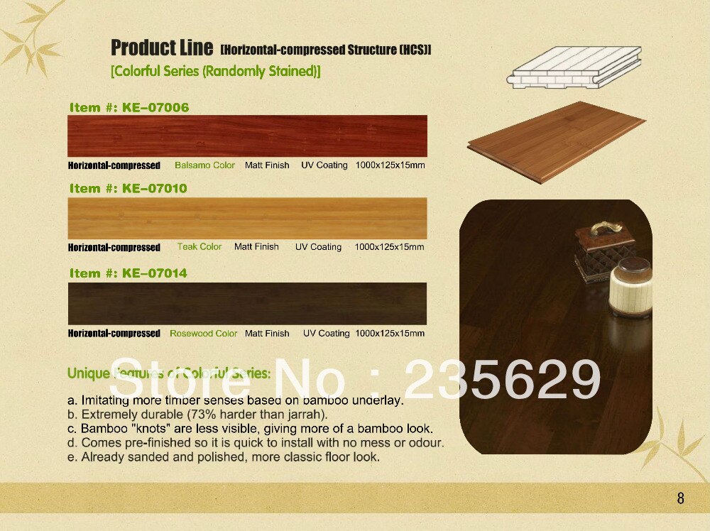 Willekeurig Stained Horizontale Bamboe Vloeren/Eco-Vriendelijk vloeren Gebruik voor Indoor Erea/Lange Levensduur