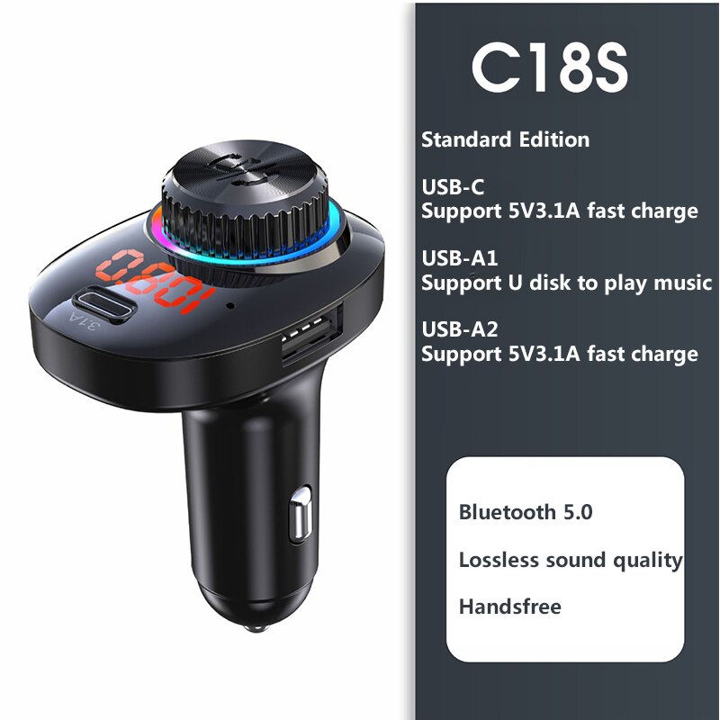 bluetooth coche manos libres coche transmisor bluetooth coche manos libres bluetooth telefono coche Receptor Adaptador de Audio para coche, accesorios Aux Bluetooth para música, reproductor Mp3, Cargador Usb: C18S