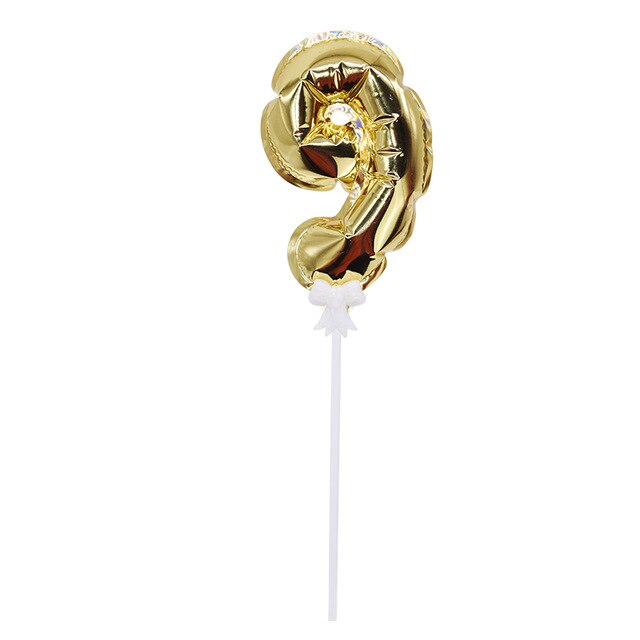 1Pcs Gelukkige Verjaardag Folie Aantal Ballon Cake Topper Kids Verjaardag Bruiloft Cake Decor Automatische Opblaasbare Ballon: gold 9