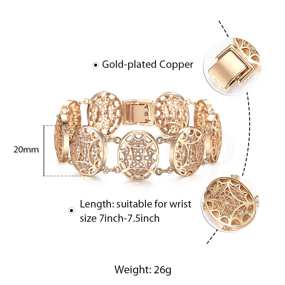 585 Rose Gouden Armband Armband Voor Vrouwen Uitsnede Gesneden Bloemen Wijnstok Ovale Polsband Sieraden Vriendschap CB19