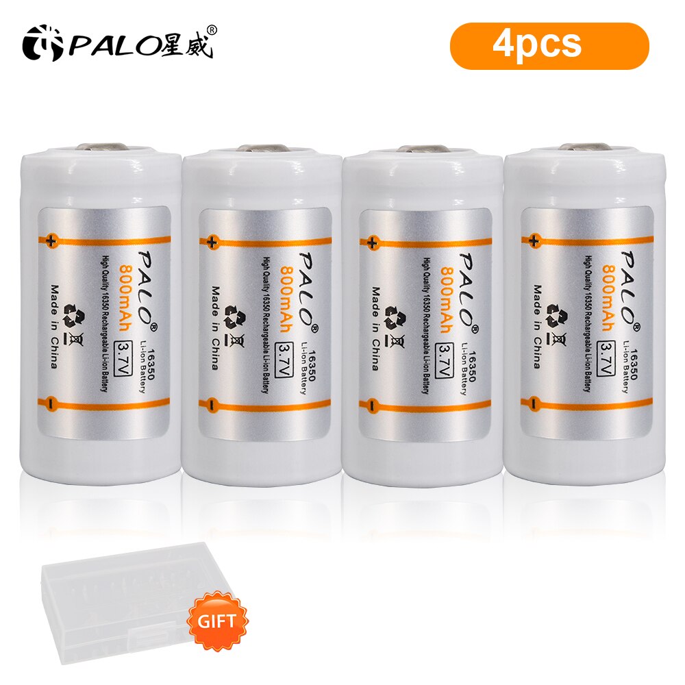 PALO 16340/16350 li-ion battery 3.7v li-ion rechargeable CR123A batteries rechargeable 16340 li ion batteries: 4pcs