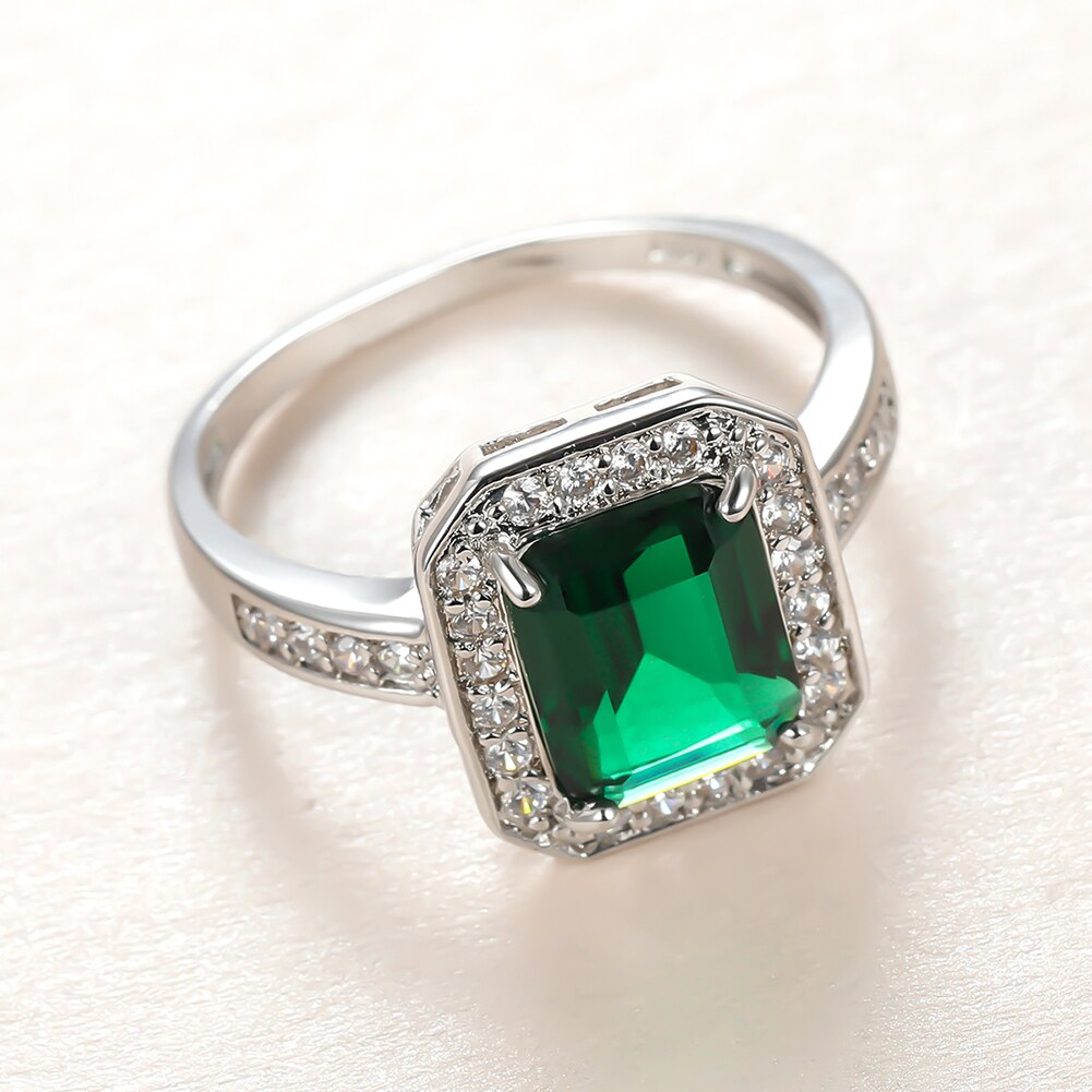 Jahrgang Weibliche GrüNe Kristall Stein Ring Charme Silber Farbe Hochzeit Ringe Für Frauen Versprechen Braut Platz Zirkon Engagement Ring