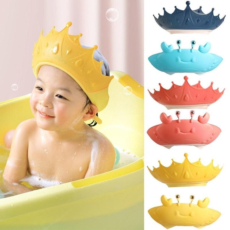 Gorro de ducha para bebé con corona ajustable, gorro de baño para lavar el pelo, protege a los niños, impermeable, evita que el agua entre en las orejas