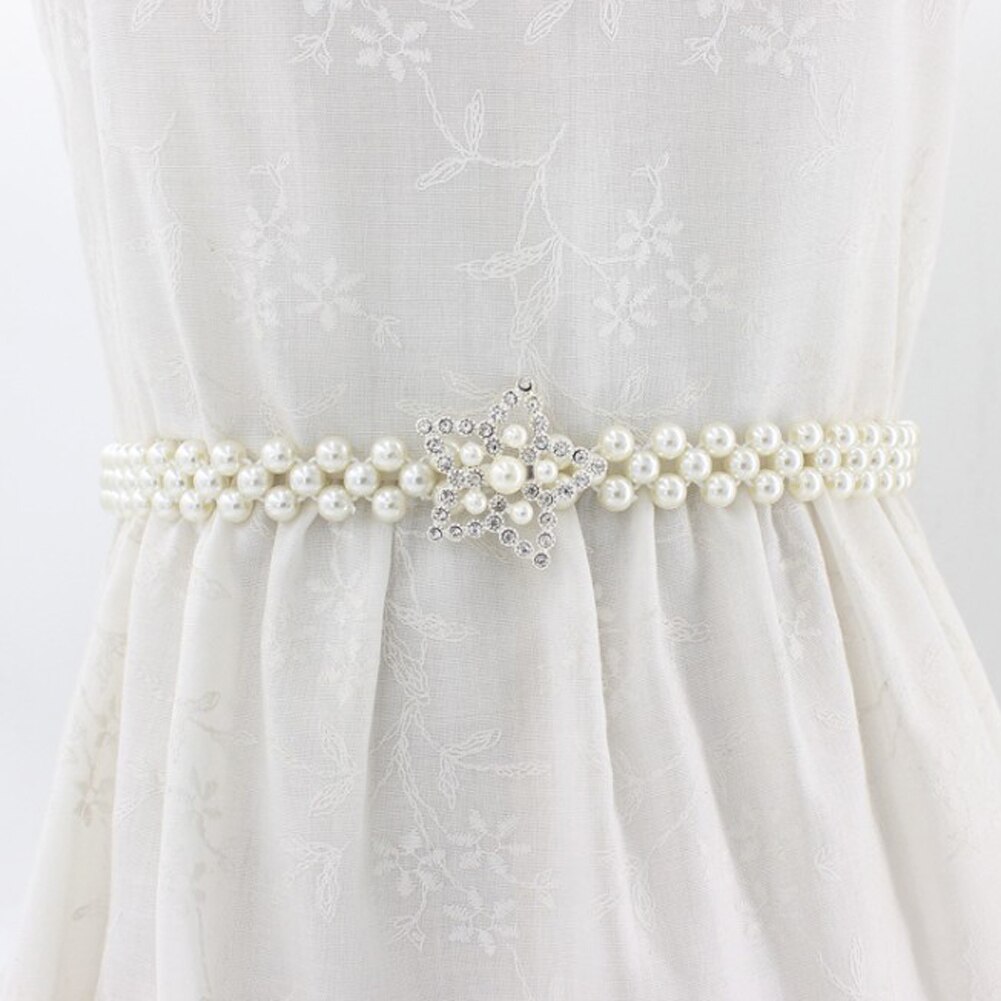 1PC Women Pearl Waist Belt Chain Rhinestone Elastic Pearl Dress Chain Belt Dress Decorative Belt Female Chain: 10