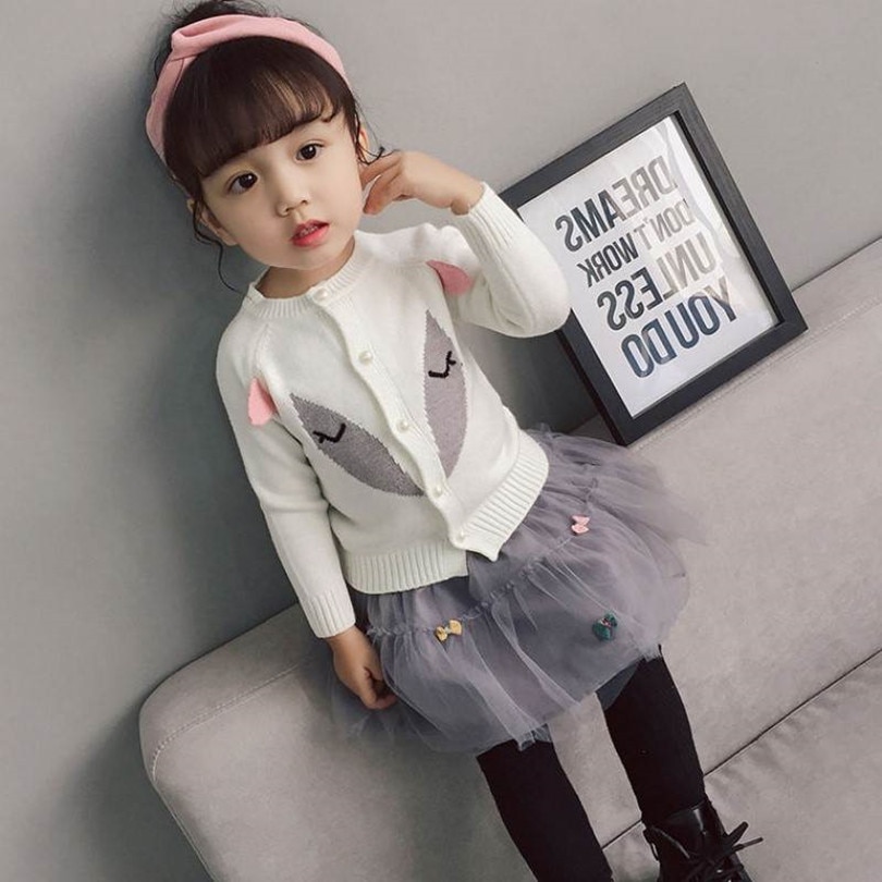 Gebreide Meisjes Vest Herfst kinderen Trui Vos Print Kids Baby Meisjes Truien Katoen Peuter Vest Trui voor Meisjes