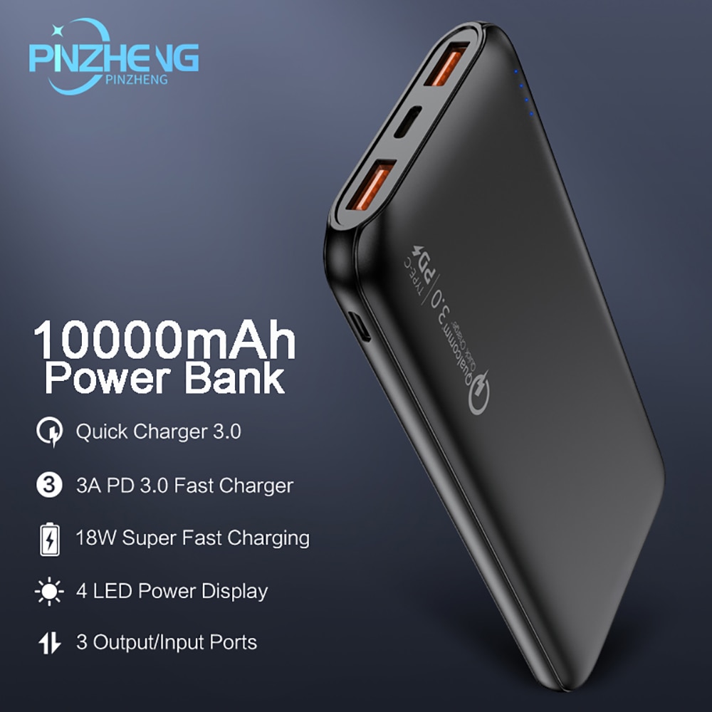 PINZHENG 10000 mAh Schnell Ladegerät 3,0 Power Bank PD 3,0 Schnelle 18W Power 10000 mAh Externe Mobile Batterie Für iPhone Xiaomi